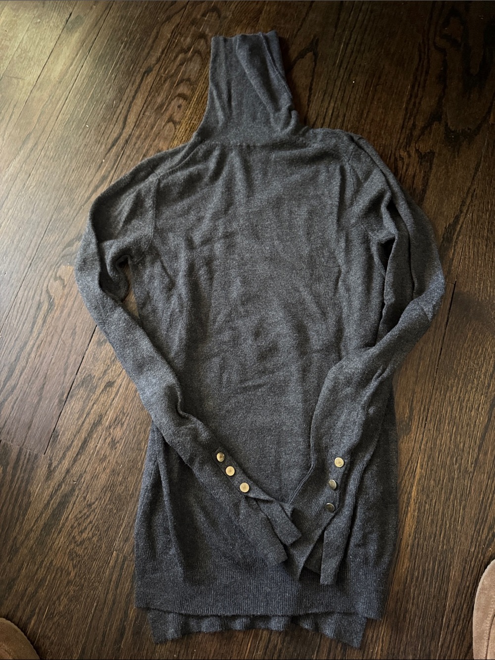 Zara Charcoal Gray Turtleneck Sweater with Button Cuffs
